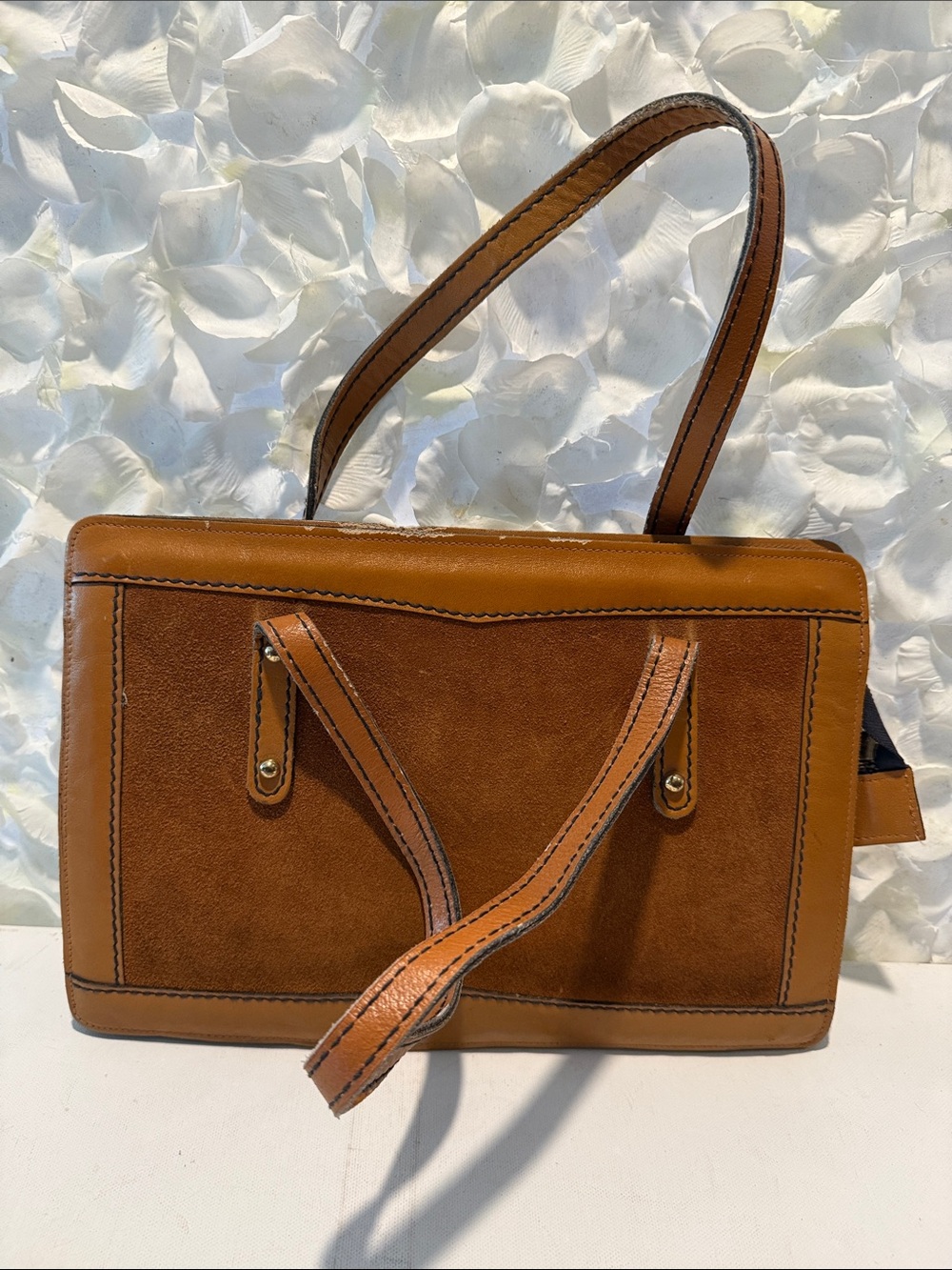 Women's Vintage Tan Suede & Leather Shoulder Bag